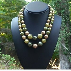 MidCentury VINTAGE Olive Green & Bronze Faux Pearl